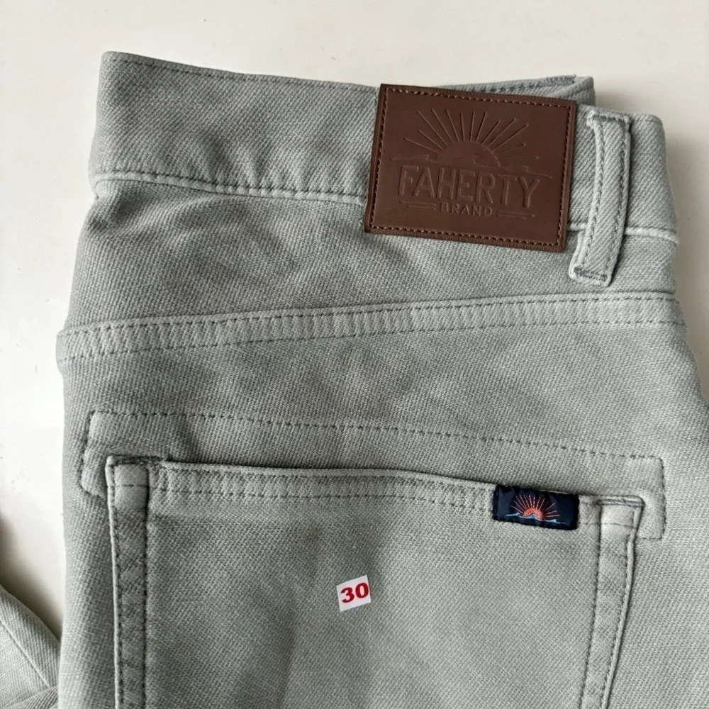 Faherty Stretch Terry 5-Pocket Pant Faded Olive Men’s 30x34 Slim Fit NWOT